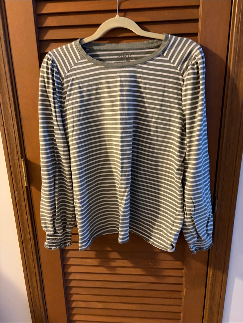 Talbots Gray and White Striped Long Sleeve Tee